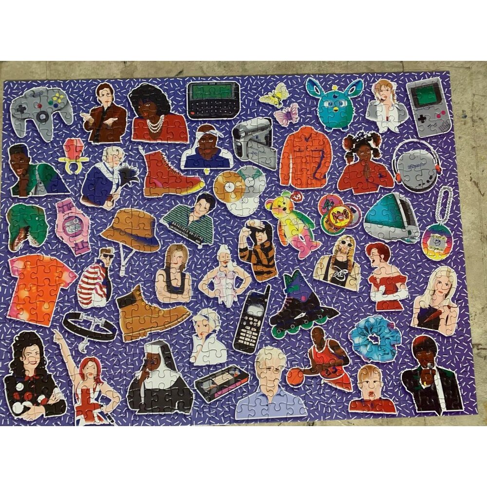 90s Icons 500 Piece Jigsaw Puzzle 48 Cultural Icons by Artist Niki Fisher